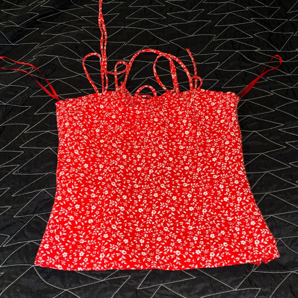New NWT Zaba XS red and white floral tank shirt women’s
